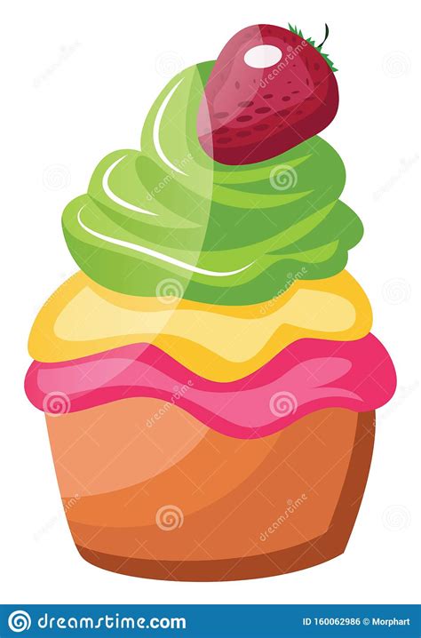 Colorful Cupcake With Strawberry On Topillustration Vector Stock Vector