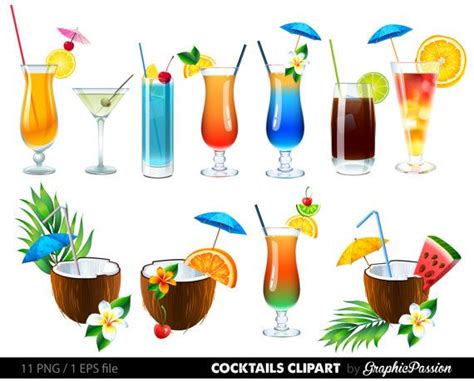 Summer Cocktails Clipart Cocktail Clip Art от GraphicPassion Refreshing