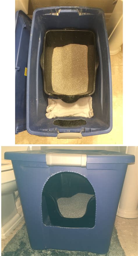 I Improved On The 30 Gallon Tote Kitty Litter Box Inside I Put A High Side Flat Bottom Kitty