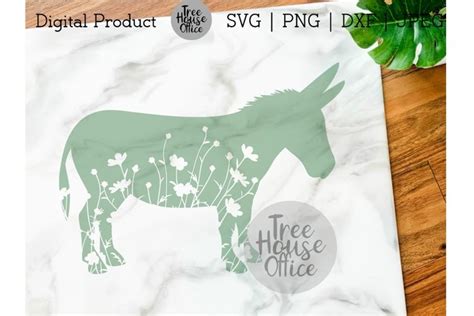 Floral Donkey Svg Donkey Silhouette With Flowers Cut File