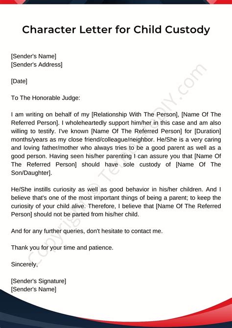 Character Letter for Child Custody Sample Template PDF Word | Character