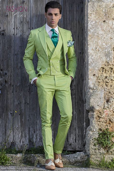 Italian Bespoke Wedding Summer Suit In Green Cotton Suit Ongala 2217