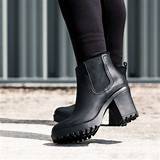 Black Leather Block Heel Ankle Boots Photos
