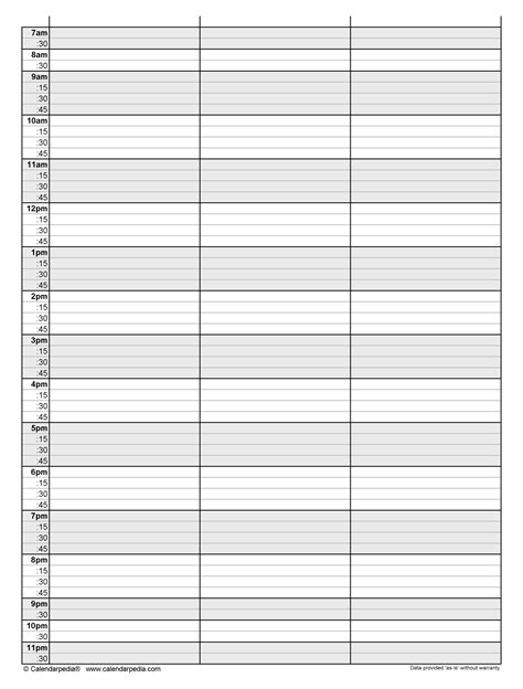 Excel Daily Schedule Template 15 Minutes Printable Form Templates