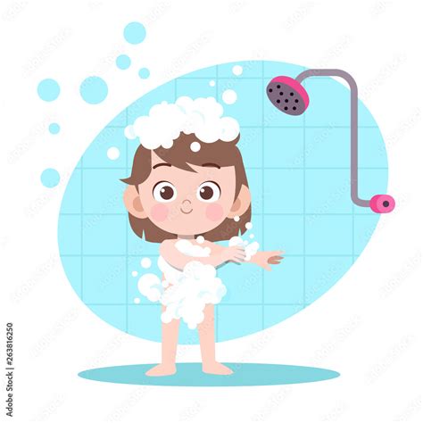Kid Girl Shower Bath Vector Illustration Stock Vector Adobe Stock