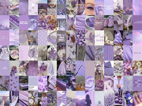 100 Pcs Lilac Wall Collage Kit Lavender Aesthetic Soft Etsy