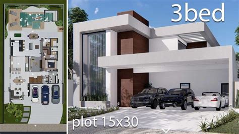 Home Design 15x30 Meters 3 Bedrooms Home Design With Plan House
