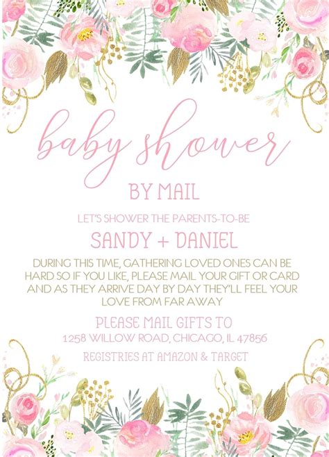 Girls Pink Baby Shower By Mail Invitations Virtual Baby