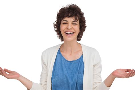 Surprised Woman Opening Her Arms Carefree Isolated Cut Out Expressive