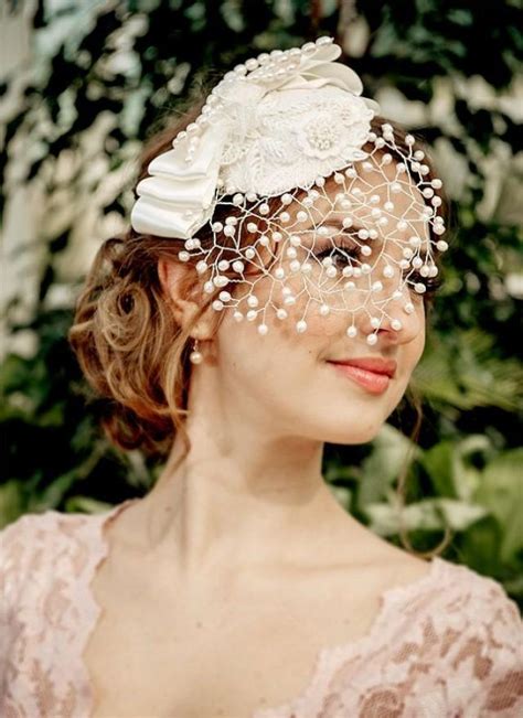 Bridal Veil Margo Detachable Pearl Birdcage Veil With Mini Hat Fresh