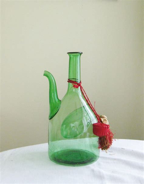 Vintage Green Glass Wine Jug With Ice Chamber By Maggiemaevintage