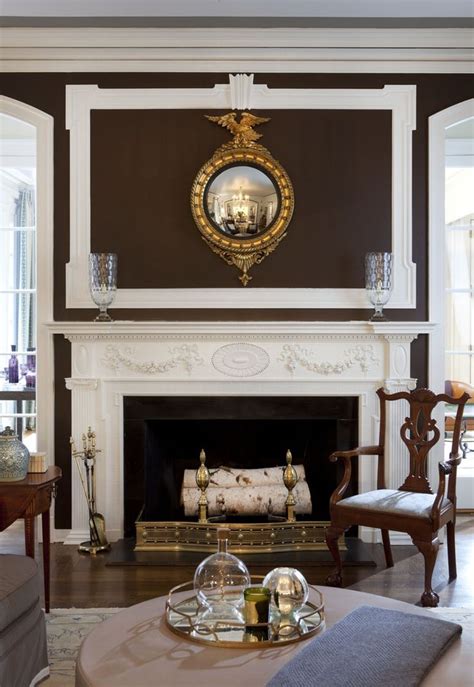 Chocolate And White Formal Living Room With Fireplace Great Room Living
