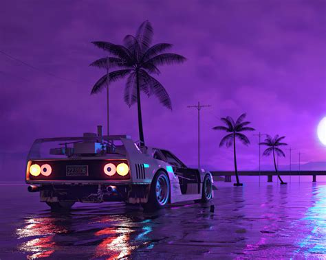1280x1024 Retro Wave Sunset and Running Car 1280x1024 Resolution ...