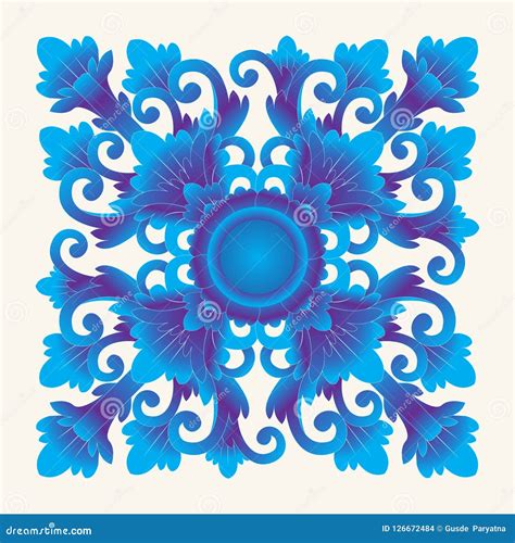 Balinese Style Blue Floral Ornament Vector Stock Vector Illustration