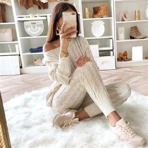 2 Two Piece Set Women Clothes Autumn Winter Outfits Long Sleeve Knit Sweater Tops Pants Suit