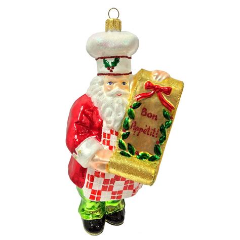 Cook Chef Santa Claus With Bon Appetit Menu Polish Glass Christmas Tree