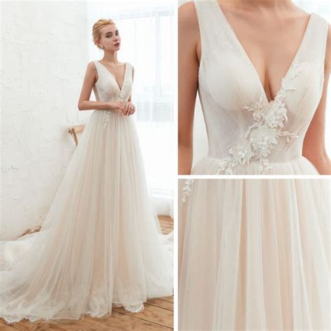 Affordable Champagne Outdoor Garden Summer Wedding Dresses 2019 A