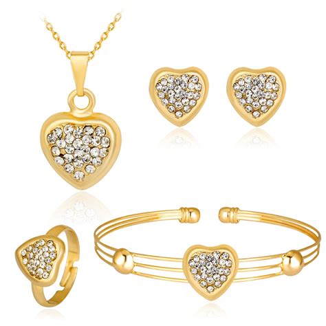 Hc Fashion Heart Pendant Kids Necklace 4 Pcs Jewelry Girls Jewelry Set