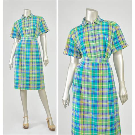 madras plaid dress 1960s dress cotton dress by recyclinghistory
