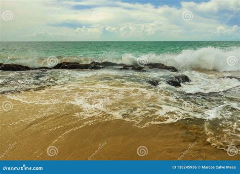 Beautiful Scenic View Of Rocky Seashore At Asian Tropical Desert Beach