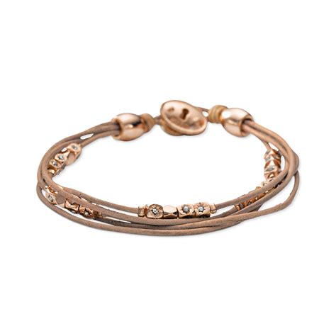 Lyst Fossil Rose Gold Tone Nude Leather Crystal Multistrand Bracelet