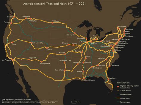Amtrak Network Then And Now 1971 2021 Bureau Of Transportation