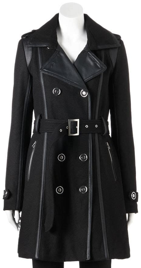 Womens Excelled Double Breasted Faux Wool Trench Coat Wool Trench