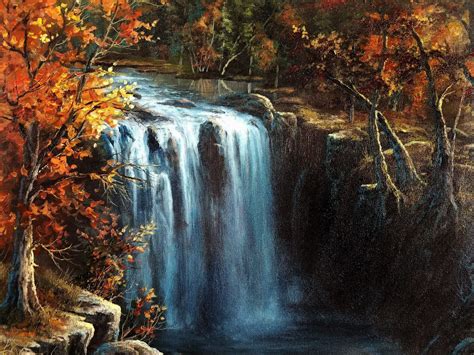 Original Waterfall Landscape Painting Modern Mountain Painting