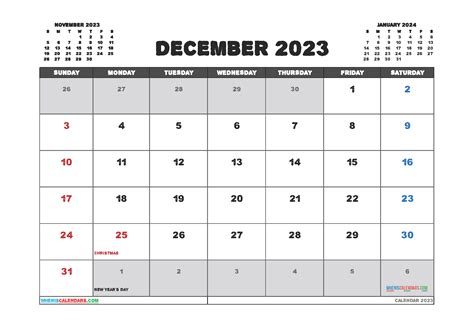 Free Cute December 2023 Calendar Pdf And Image