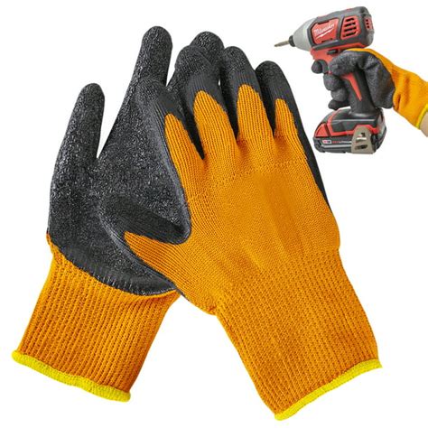 12 Pairs Orange Black Work Gloves Rubber Coated Working Gloves