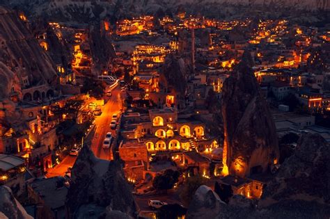 Premium Photo Illuminated At Night Streets Of Goreme Turkey Cappadocia