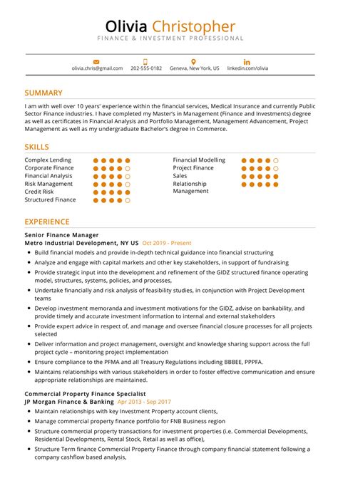 Presented financial planning seminars to. Finance & Investment Resume Example | CV Sample 2020 ...