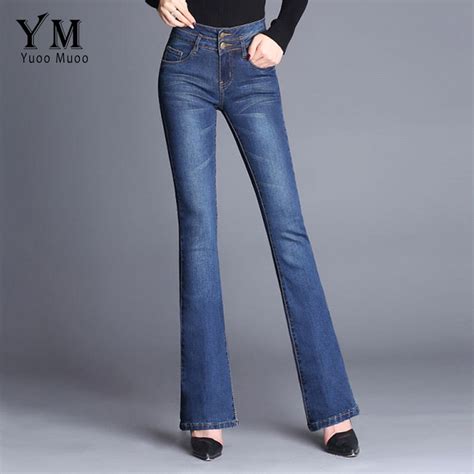 Yuoomuoo New Fashion 2 Buttons Design Retro Elastic High Waist Jeans