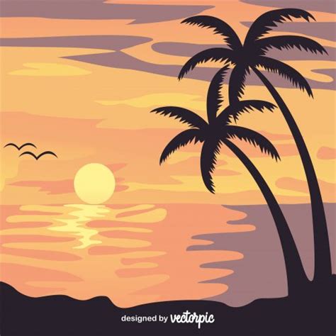 Free Vector Design Flat Beach Sunset