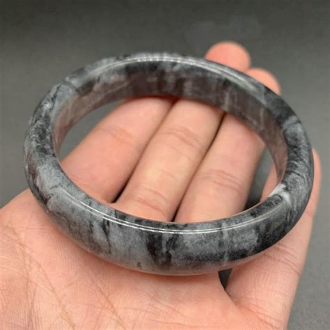 Natural Grey Jade Bangle Men Women Genuine Jades Stone Fine Jewelry