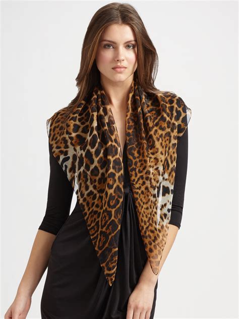 saint laurent silk leopard print scarf  gray lyst