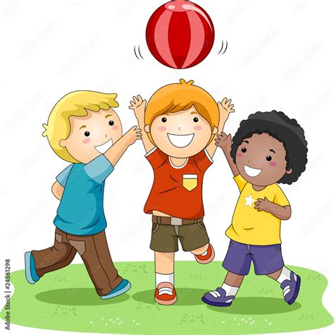 Children Playing With A Ball In The Park Stock Vector Adobe Stock