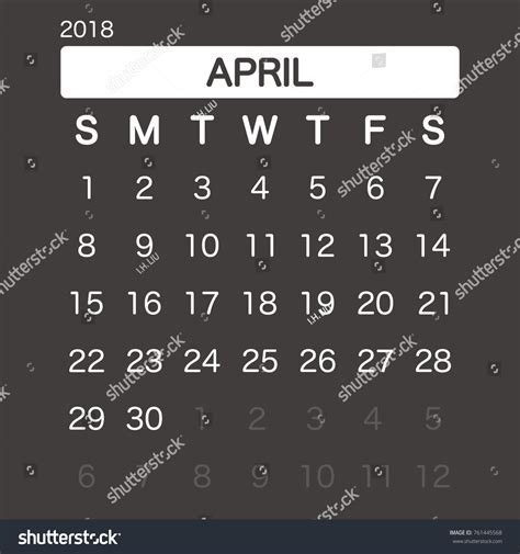 2018 April Calendar Planner Design Stock Vector Royalty Free