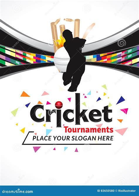 Colorful Cricket Tournament Banner Design Template Cartoon Vector