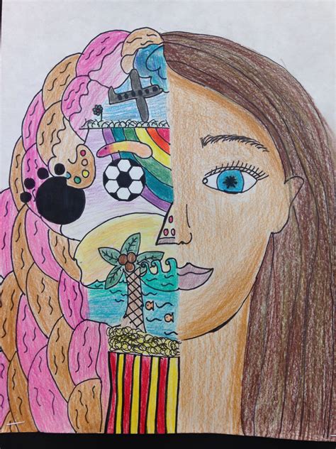 Split Face Self Portrait Elementary Art Art Inspiration School Art Projects