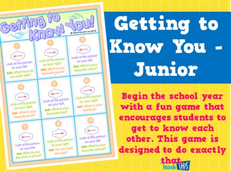 Getting To Know You Junior Teacher Resources And Classroom Games