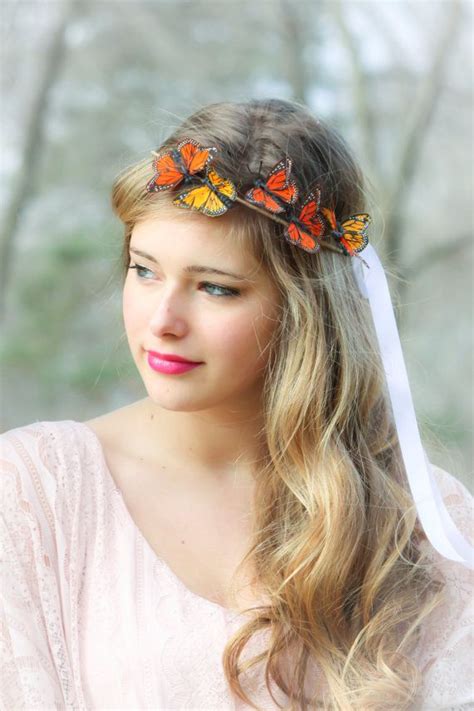 Orange And Yellow Monarch Butterfly Hair Crown Butterfly Hair Etsy