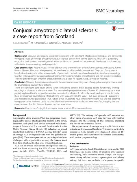 Pdf Conjugal Amyotrophic Lateral Sclerosis A Case Report From Scotland