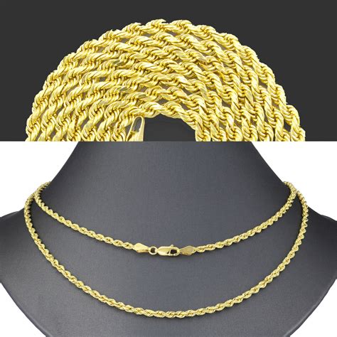 Real 14k Solid Gold Rope Chain Necklace 30 Inches 3mm Men Yellow Gold Link Ebay