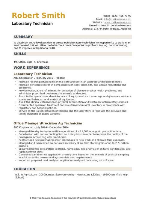 A medical professional can have many different. Laboratory Technician Resume Samples | QwikResume