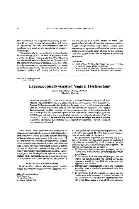 Pdf Laparoscopically Assisted Vaginal Hysterectomy Claude Calandra