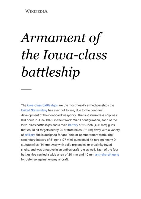 Armament Of The Iowa Class Battleship Wikipedia Armament Of The