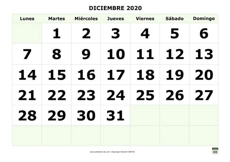 Plantilla Diciembre 2020 Con NÚmeros Grandes Calendario Septiembre