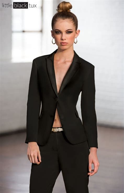women s black tuxedo ladytux peak lapel slim fit belt loops satin lapel female tuxedo