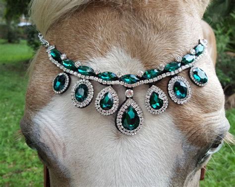 Faux Emeralds Browband For Horse Draft Or Pony Equine Bling Tack